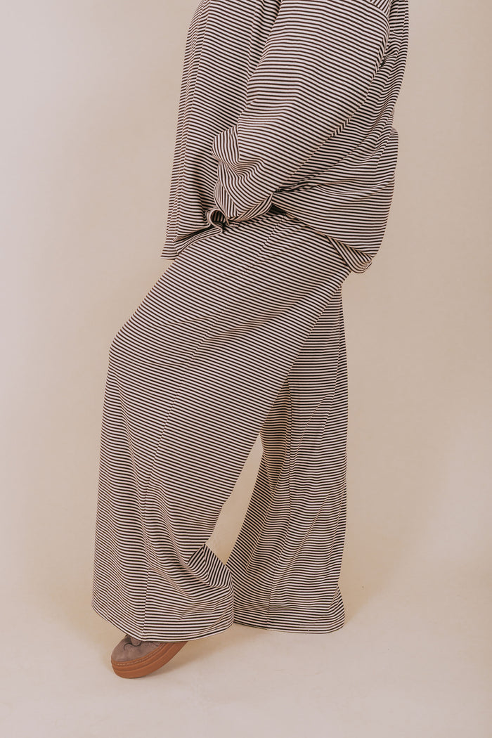 brown and cream striped lounge pants plus side