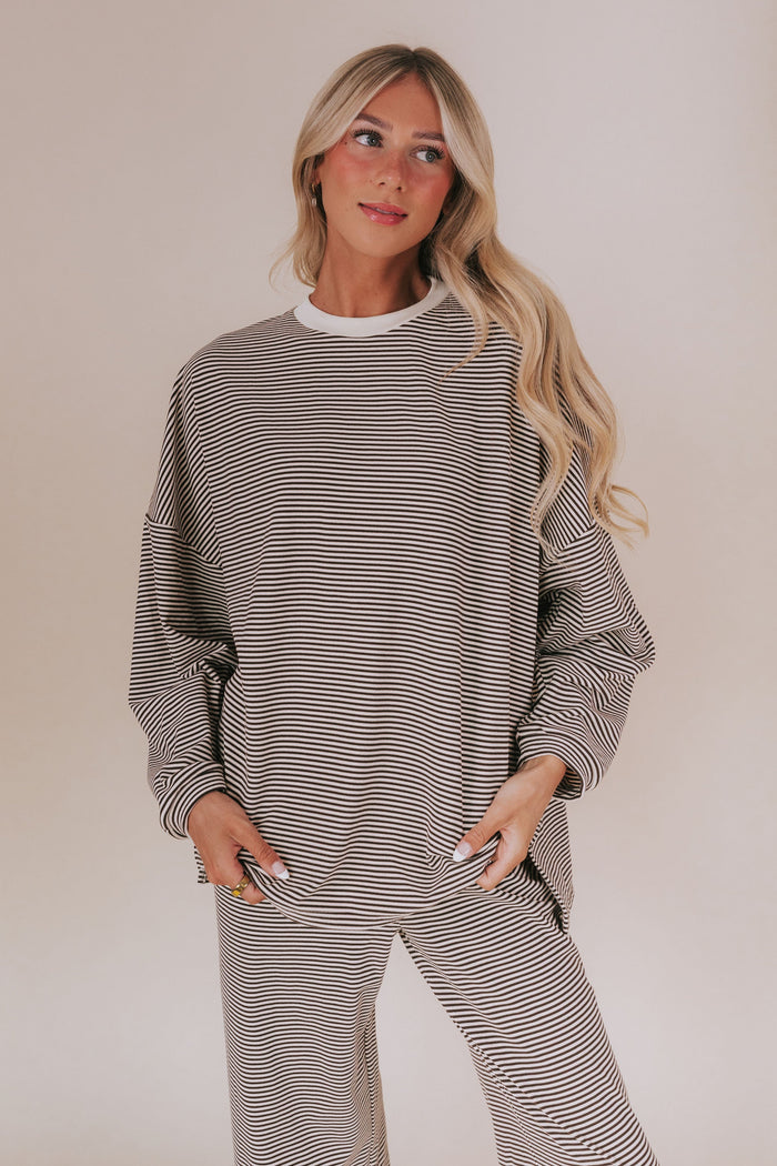 brown and cream oversized long sleeve shirt full