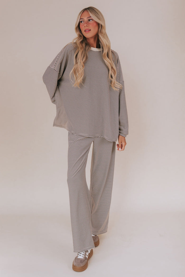brown and cream oversized long sleeve shirt full set