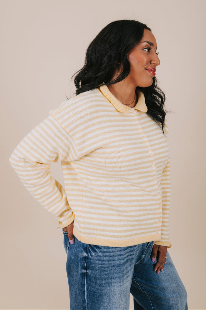 plus size yellow stripe knit cardigan side