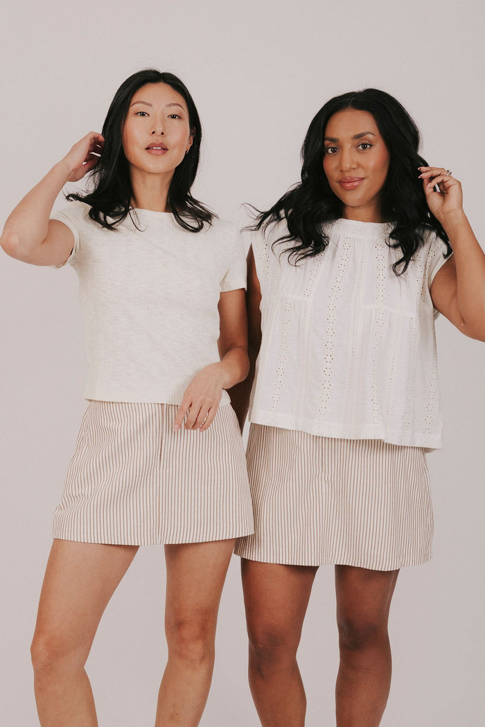off white mocha stripe pocket inclusive skort model