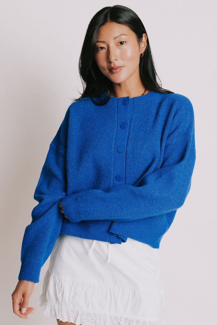 royal blue large button down cardigan