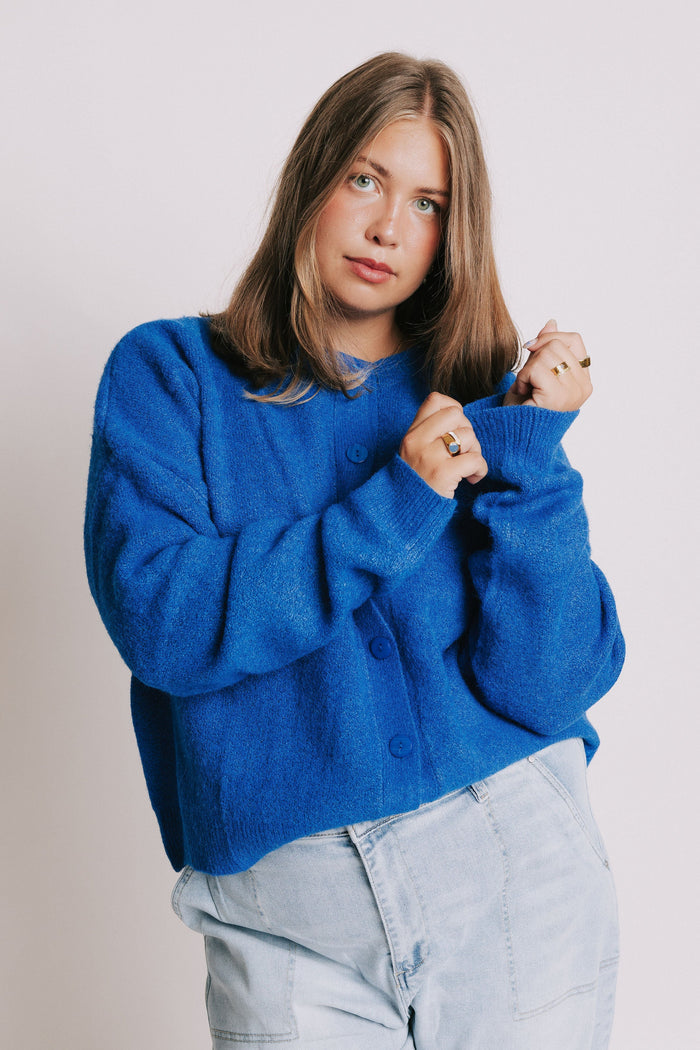 royal blue large button down cardigan plus