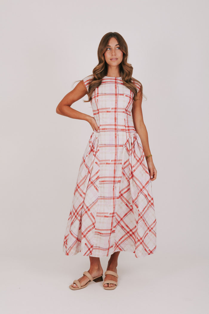 red and white plaid maxi dress full