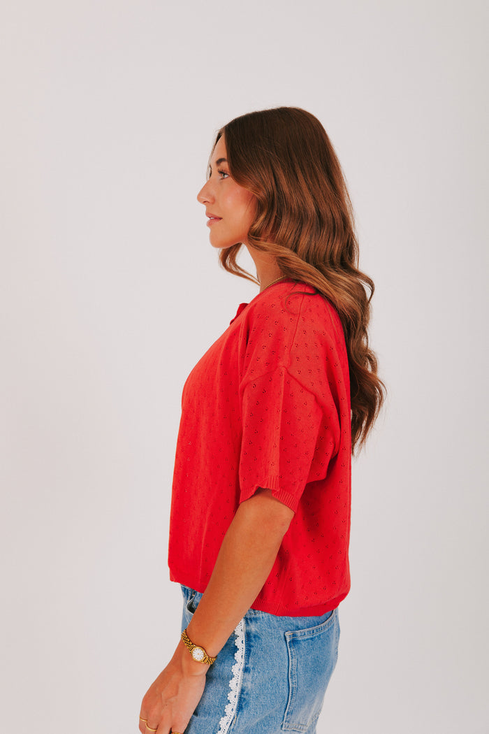 red pointelle open top