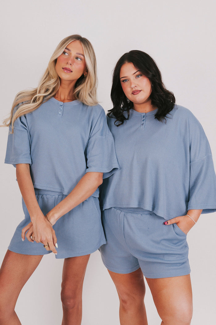 blue waffle knit set