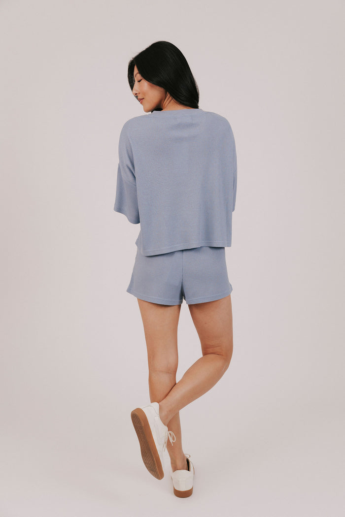 blue waffle knit set