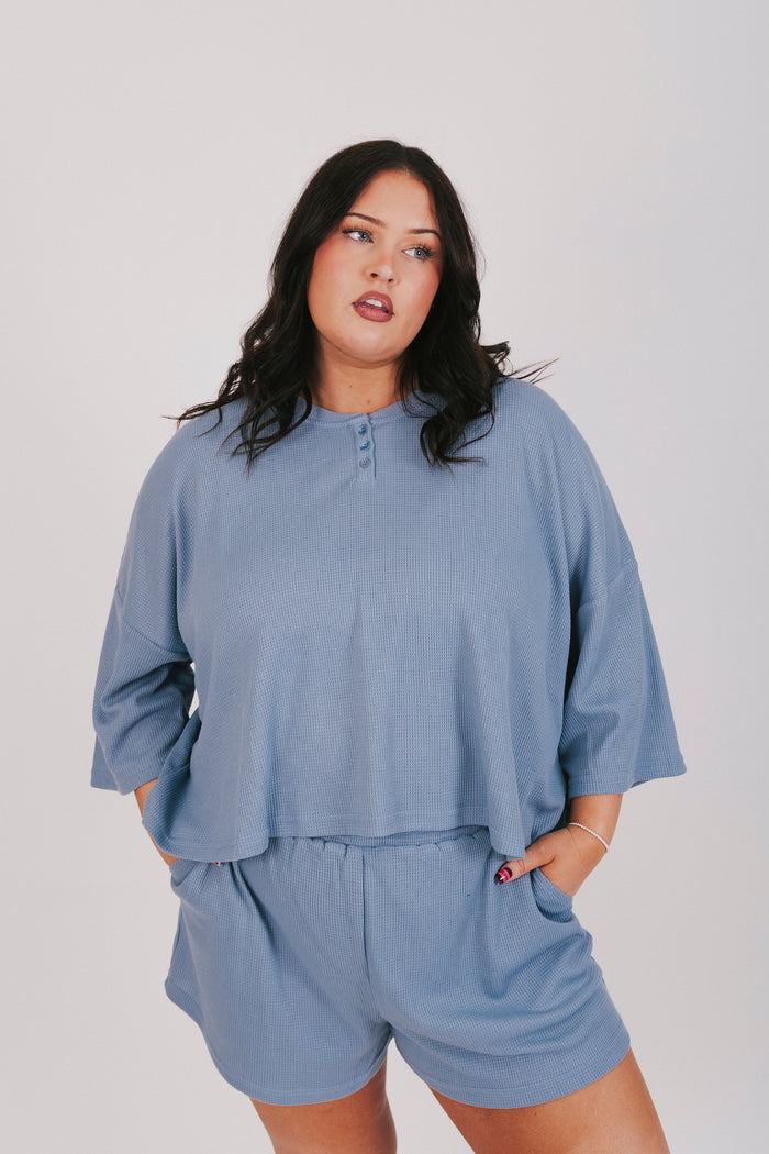 blue waffle knit set