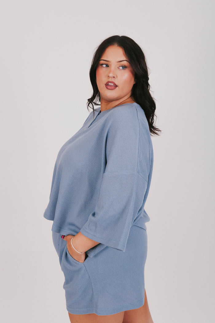 blue waffle knit set