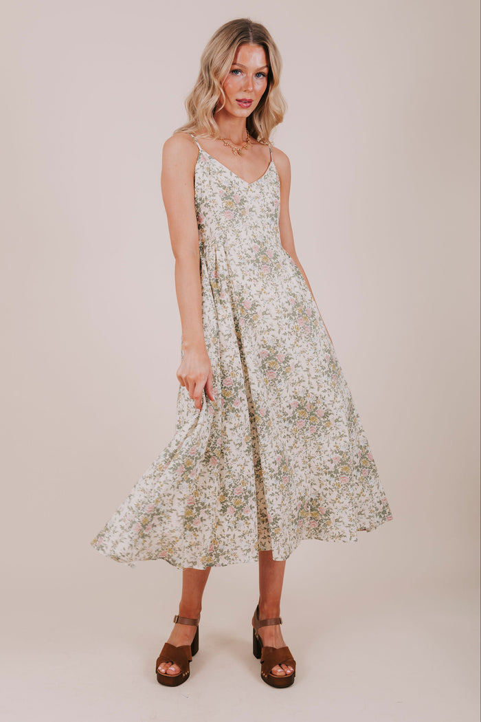 spaghetti strap floral midi dress full