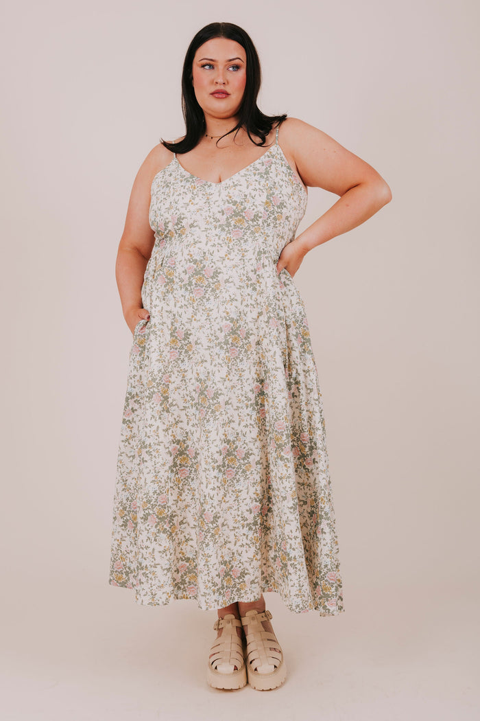 plus size spaghetti strap floral midi dress full