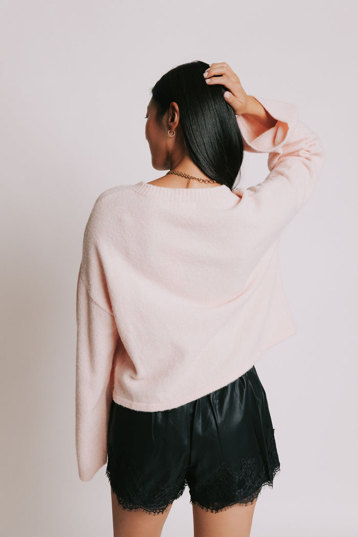 baby pink wide long sleeve cardigan back