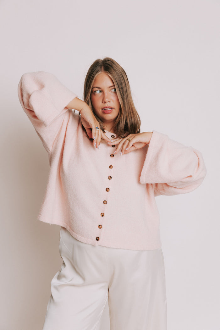 baby pink wide long sleeve cardigan plus