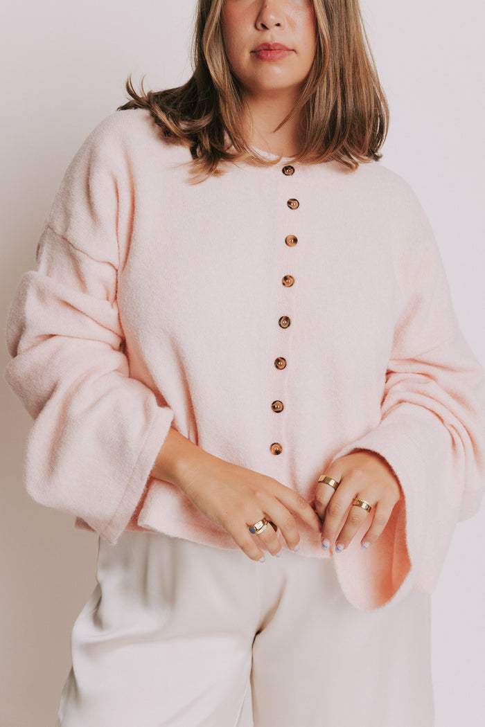 baby pink wide long sleeve cardigan plus front