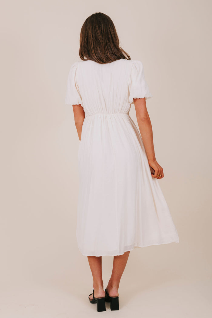 ecru contrast ribbon pockets lined midi inclusive dress back