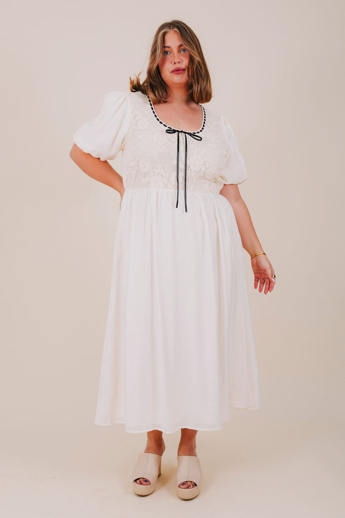 ecru contrast ribbon pockets lined midi inclusive dress front plus