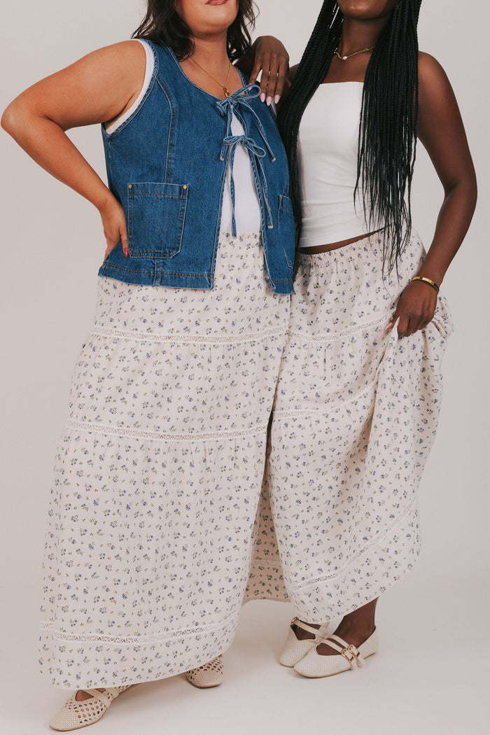 ivory floral tiered skirt with lace detailing models