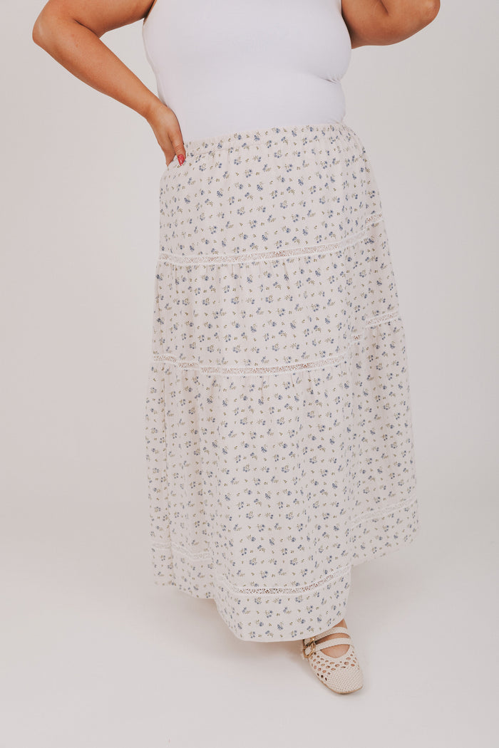 ivory floral tiered skirt with lace detailing plus front