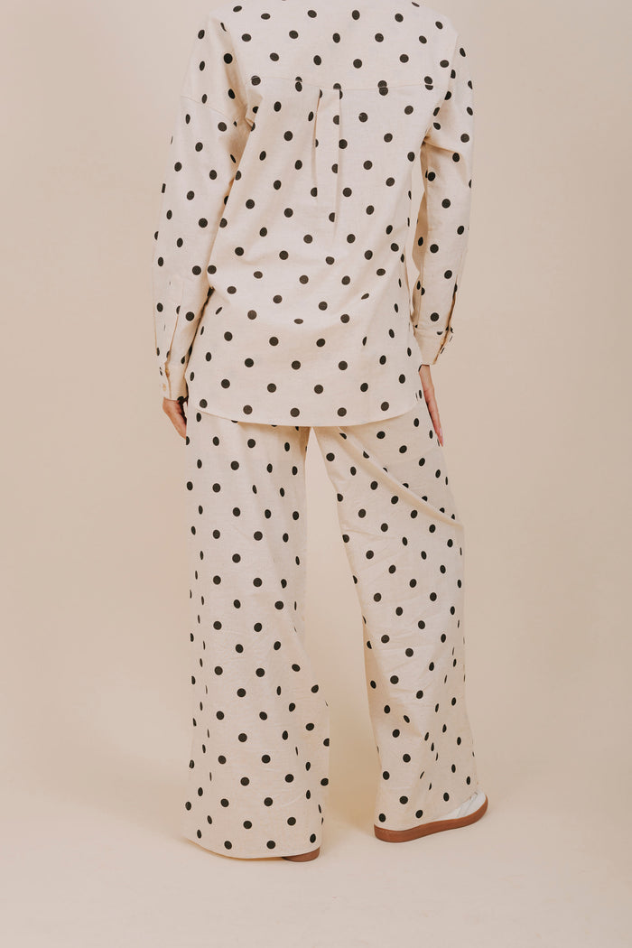 black polka dot wide leg pants back