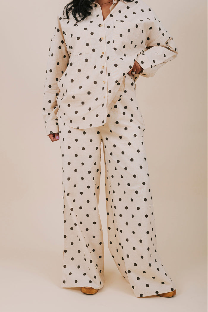 plus size polka dot wide leg pants front