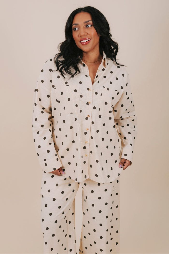 plus size polka dot button down top front