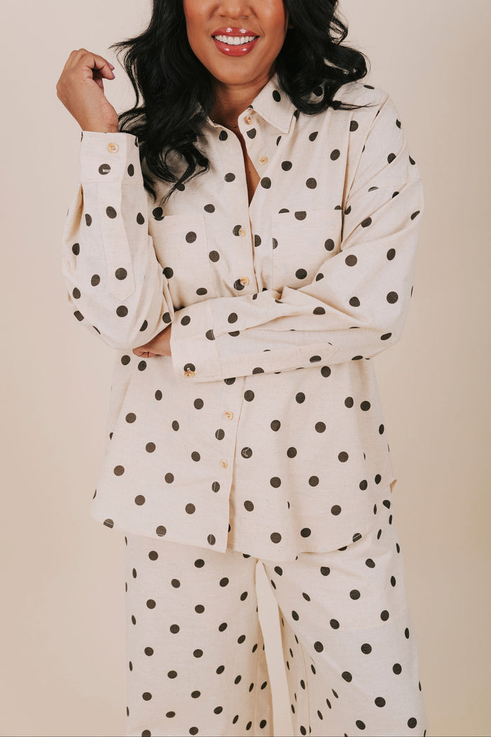 plus size polka dot button down top detail