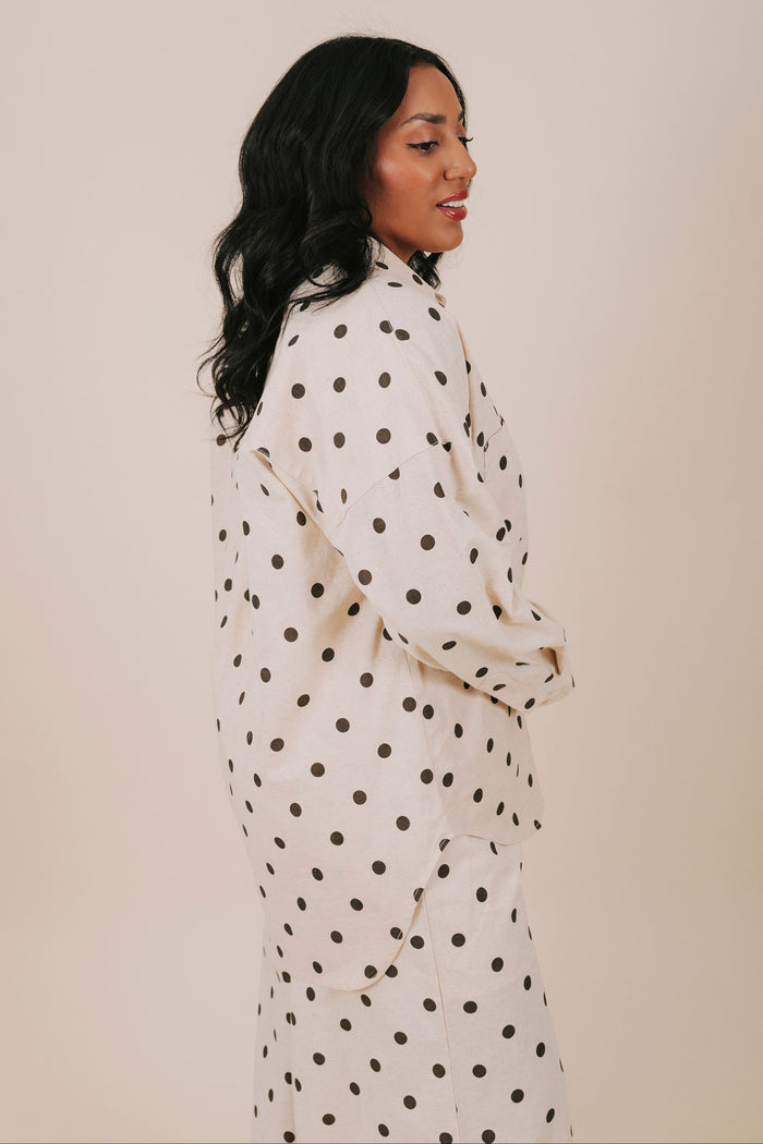 plus size polka dot button down top side