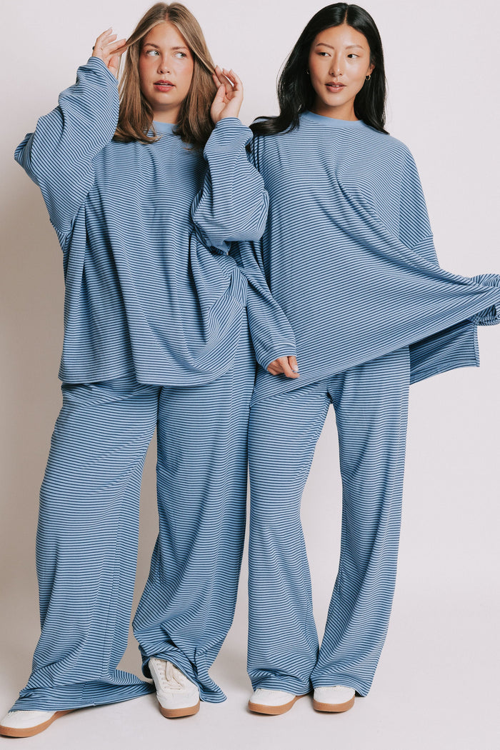 blue striped lounge pants models full