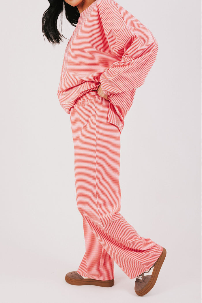 pink and red striped lounge pants side