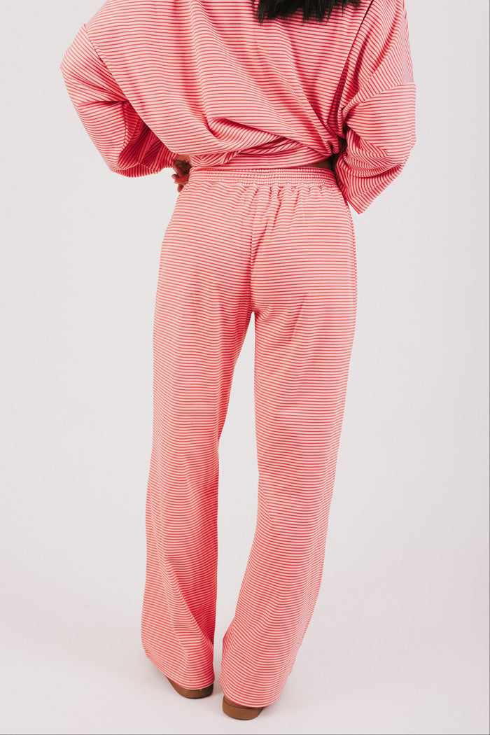 pink and red striped lounge pants back