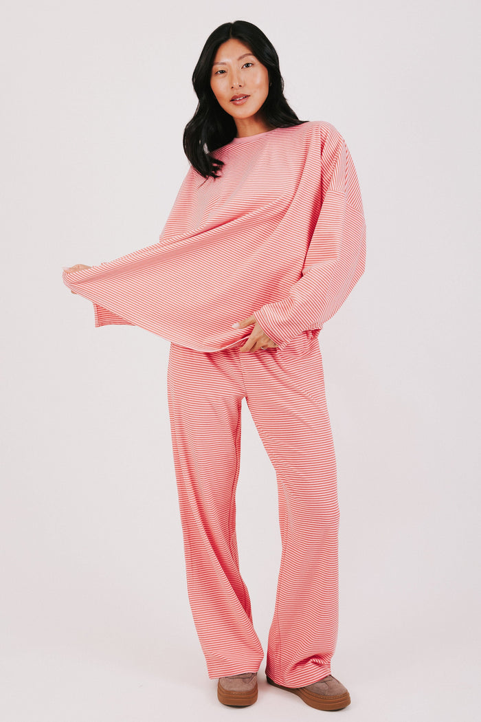 pink and red striped lounge pants front