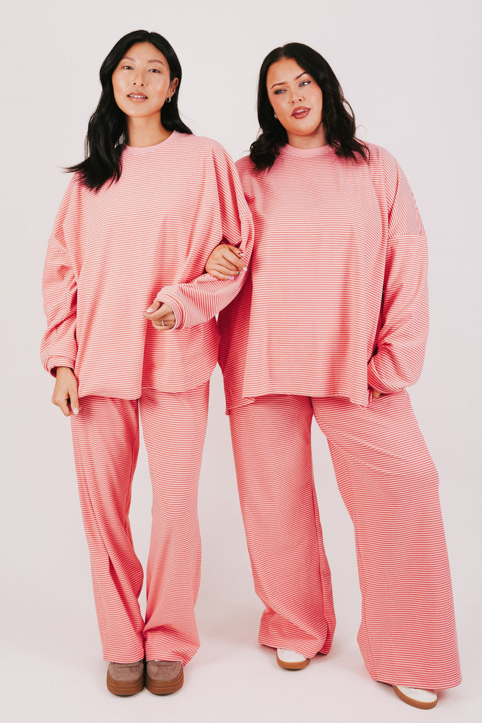pink and red striped lounge pants models full