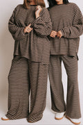 brown striped elastic waist lounge pants models