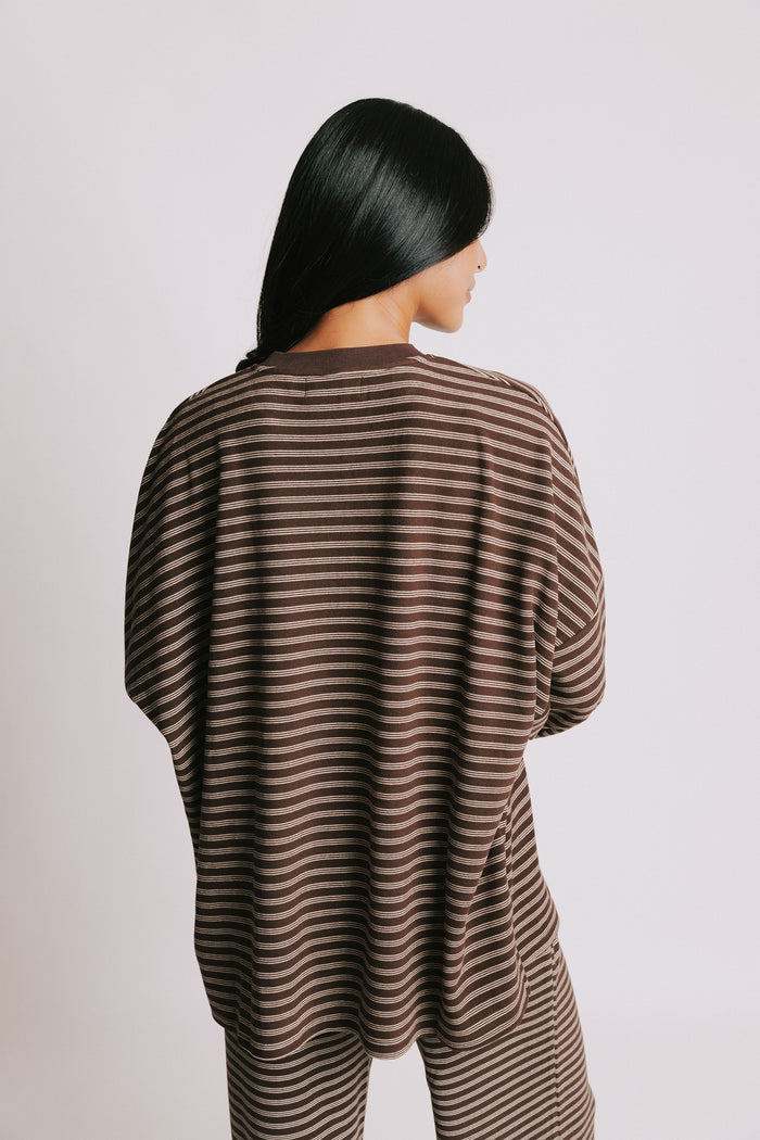 brown striped long sleeve lounge top back