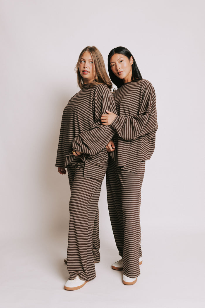 brown striped long sleeve lounge top models full