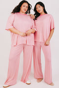 pink and white striped lounge pants