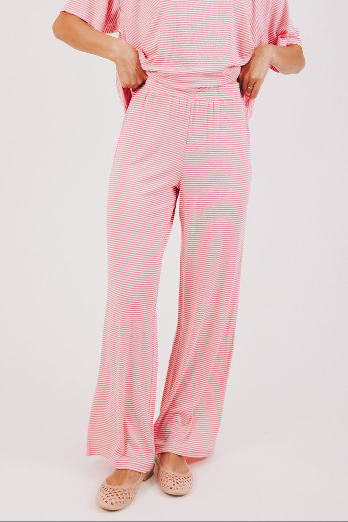 pink and white striped lounge pants