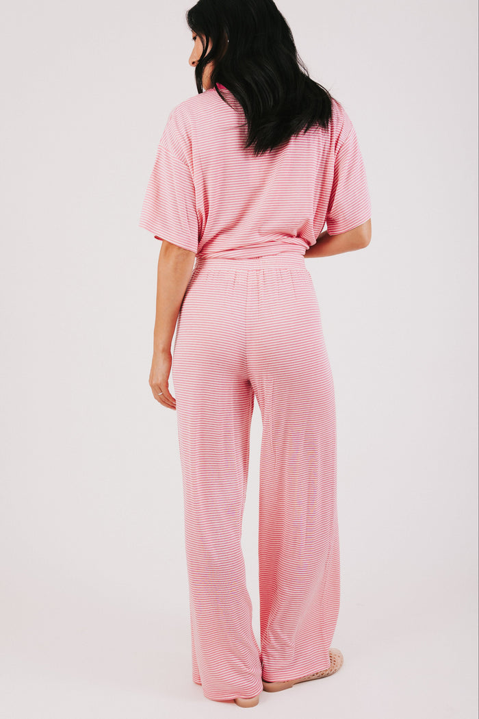 pink and white striped lounge pants back