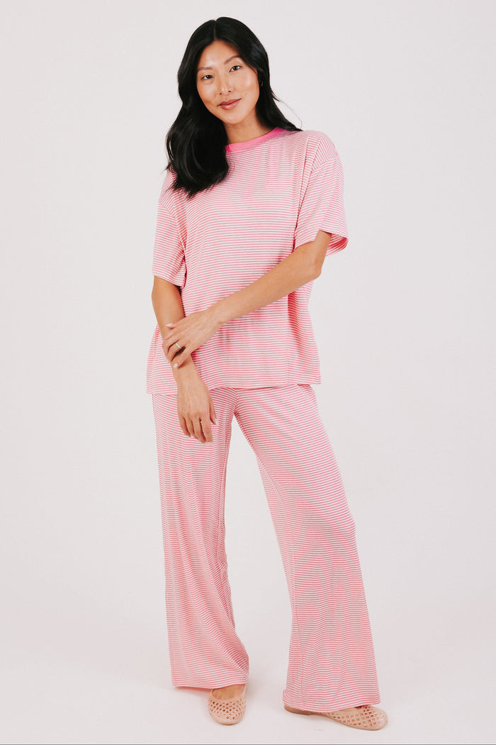 pink and white striped lounge pants full