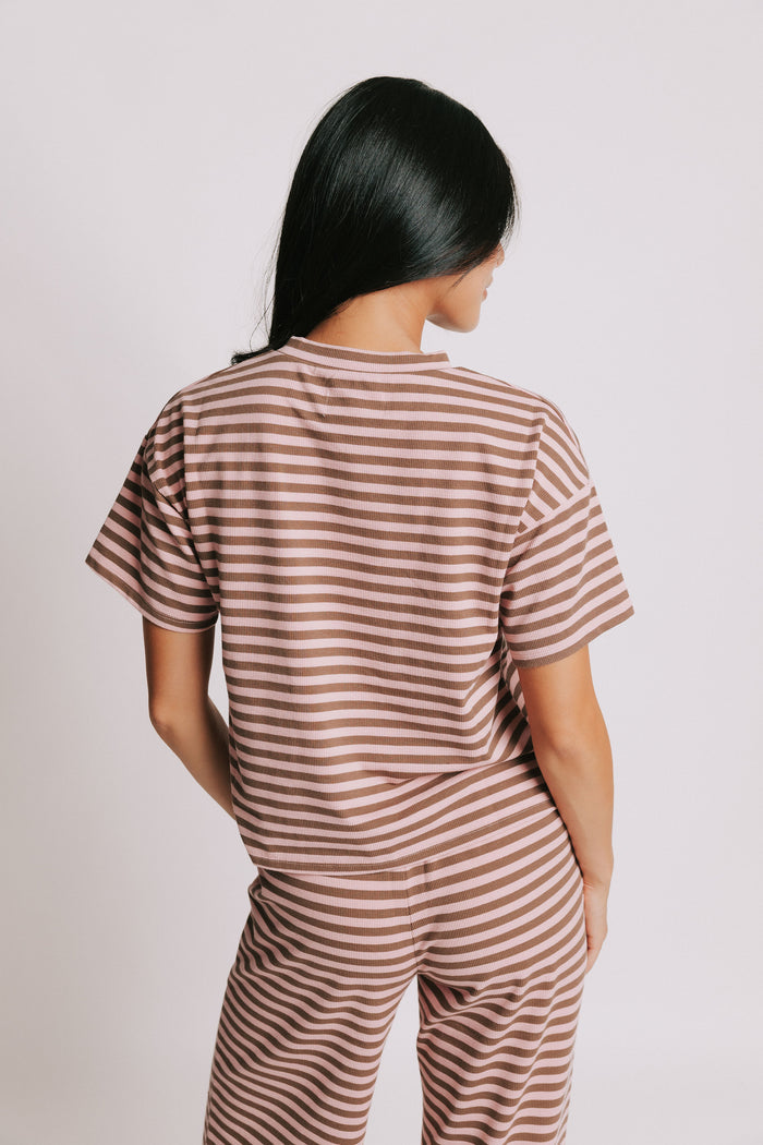striped boxy short sleeve top pink back