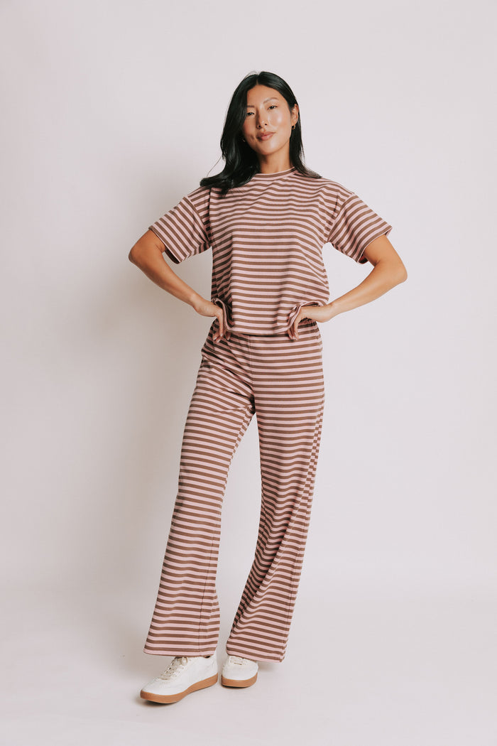 striped boxy short sleeve top pink full