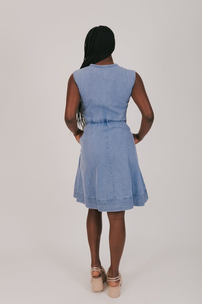 front zipper denim dress back