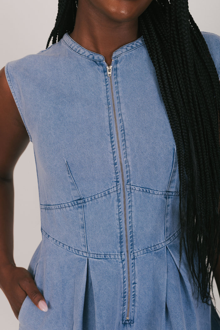 front zipper denim dress bodice