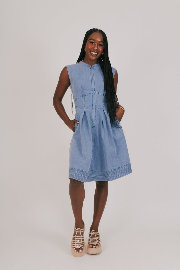 front zipper denim dress full