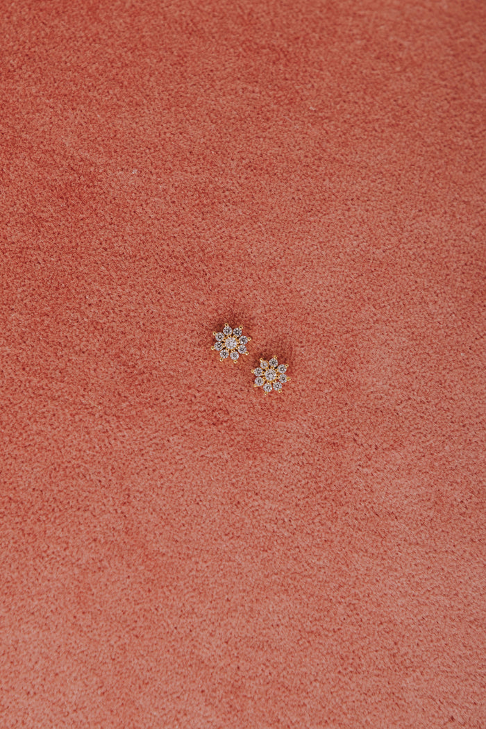 8 petal zirconia screw back earring flatlay