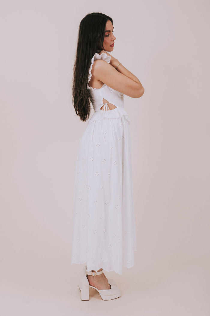 white sweetheart eyelet midi dress side