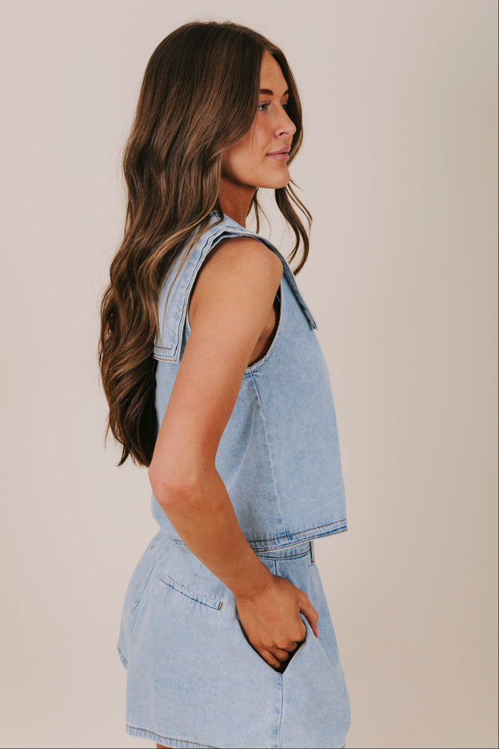 denim oversized collar top side
