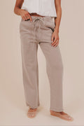 sweatpant taupe fleece wide leg pockets elastic tie front