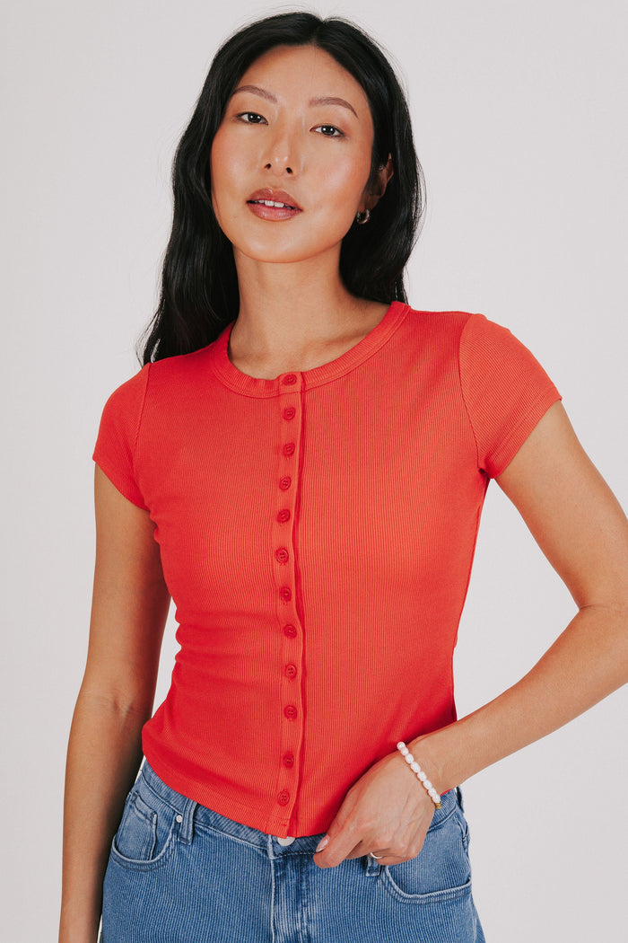 ribbed top with buttons red