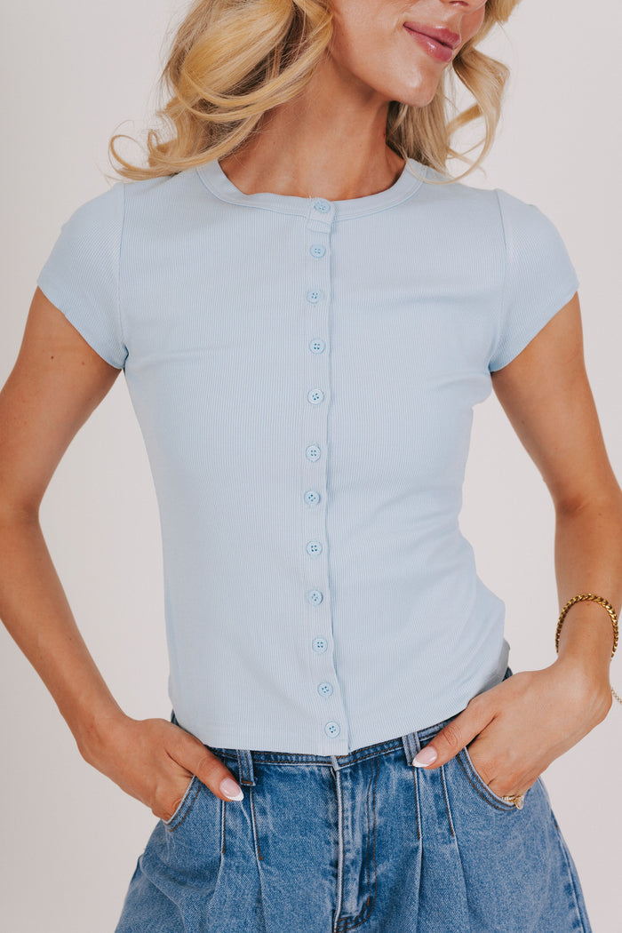 ribbed top with buttons blue